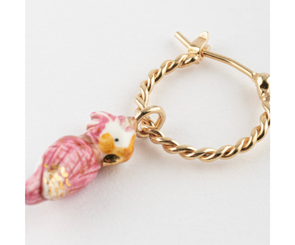 粉色鳳頭鸚鵡迷你耳環 (單隻)